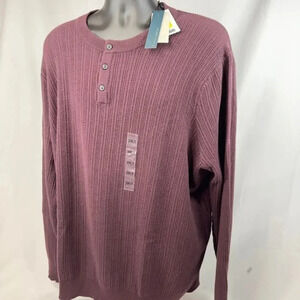 NEW Perry Ellis Long-Sleeve Henley Sweater Round Neck Pullover Mauve Mens 2XLT